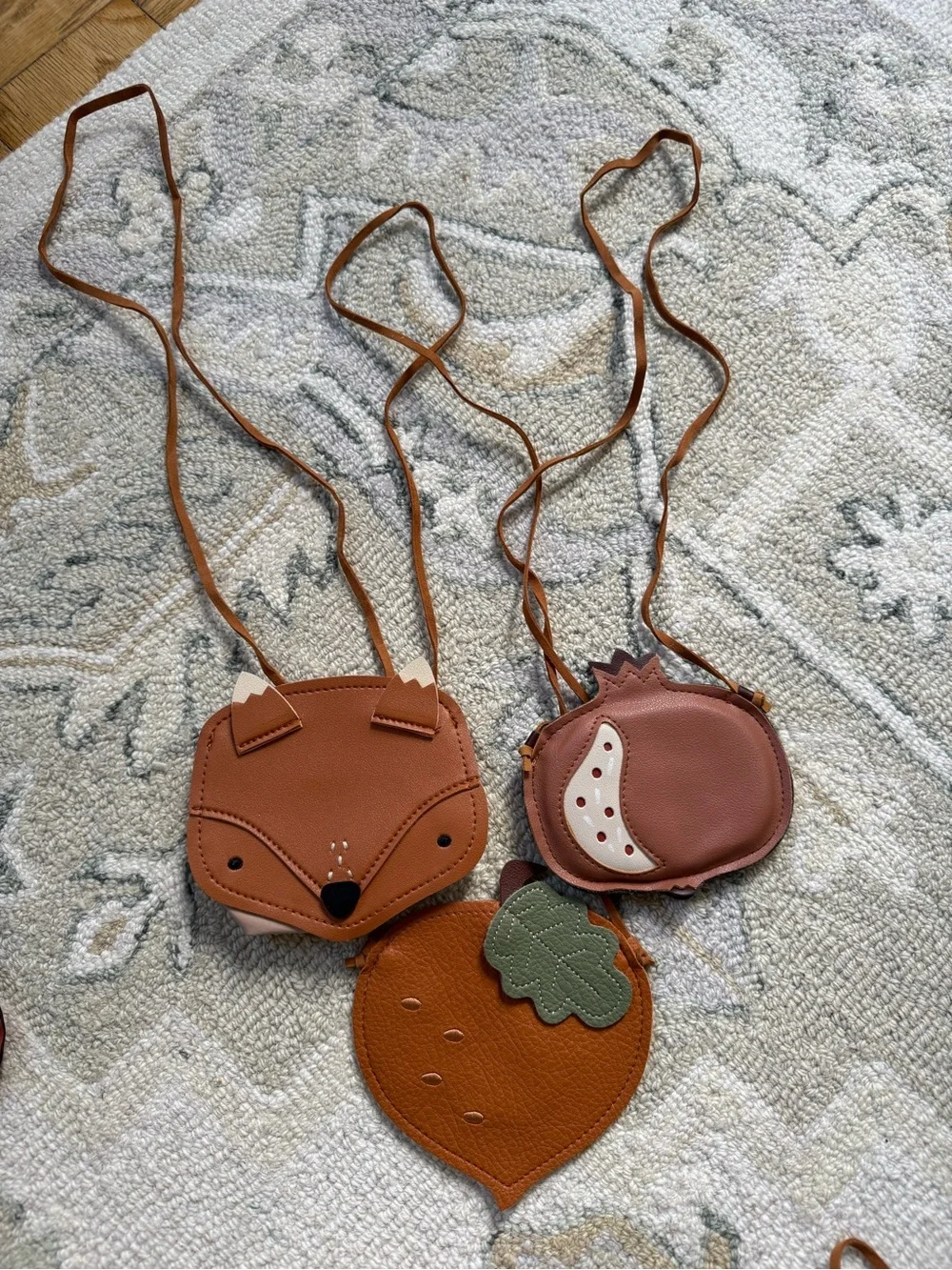 Kids Brown Fox & Fruit Mini Crossbody Bag Set - Cute Animal & Fruit Purses